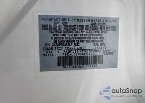 2025 Nissan Kicks Sr from USA, damaged, VIN 3N8AP6DA6SL318513
